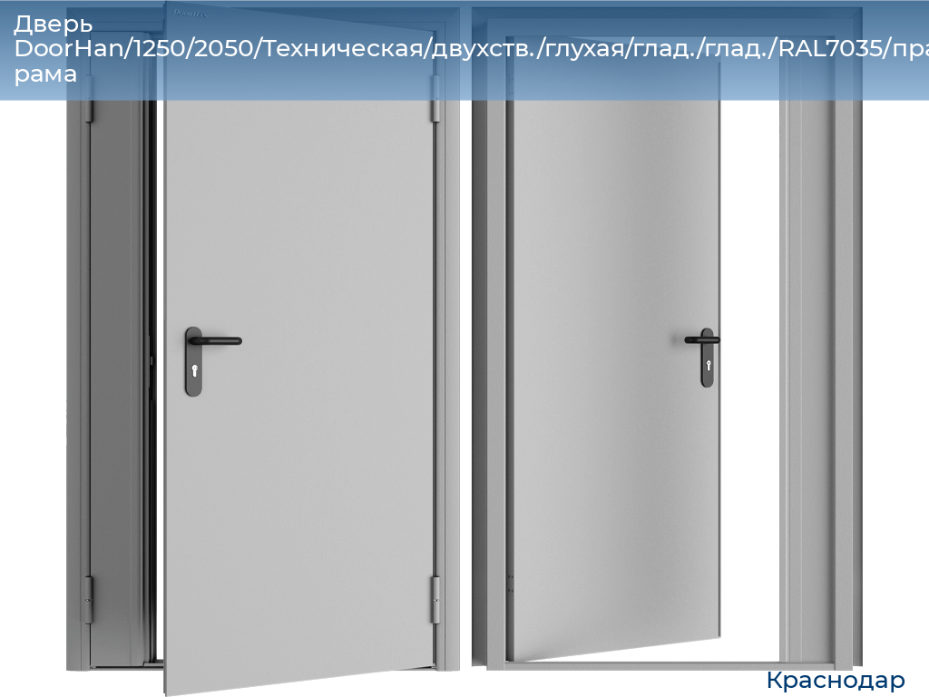 Дверь DoorHan/1250/2050/Техническая/двухств./глухая/глад./глад./RAL7035/прав./угл. рама, https://krasnodar.doorhan.ru